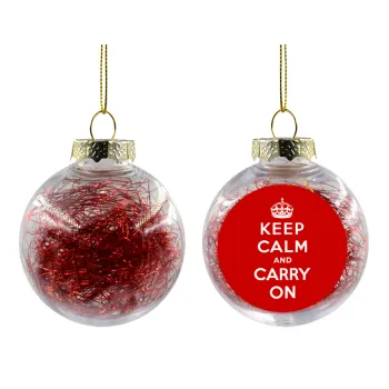 KEEP CALM  and carry on, Στολίδι Χριστουγεννιάτικη μπάλα δένδρου διάφανη με κόκκινο γέμισμα 8cm