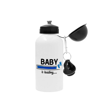Baby is Loading BOY, Metal water bottle, White, aluminum 500ml