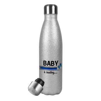 Baby is Loading BOY, Μεταλλικό παγούρι θερμός Glitter Aσημένιο (Stainless steel), διπλού τοιχώματος, 500ml