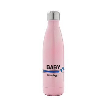 Baby is Loading BOY, Μεταλλικό παγούρι θερμός Ροζ Ιριδίζον (Stainless steel), διπλού τοιχώματος, 500ml