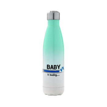 Baby is Loading BOY, Μεταλλικό παγούρι θερμός Πράσινο/Λευκό (Stainless steel), διπλού τοιχώματος, 500ml
