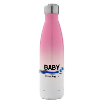 Baby is Loading BOY, Μεταλλικό παγούρι θερμός Ροζ/Λευκό (Stainless steel), διπλού τοιχώματος, 500ml