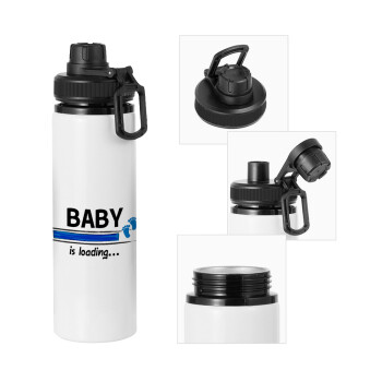 Baby is Loading BOY, Μεταλλικό παγούρι νερού με καπάκι ασφαλείας, αλουμινίου 850ml