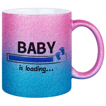 Baby is Loading BOY, Κούπα Χρυσή/Μπλε Glitter, κεραμική, 330ml