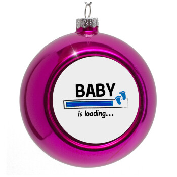 Baby is Loading BOY, Purple Christmas tree ornament bauble 8cm