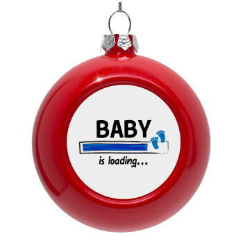 Baby is Loading BOY, Red Christmas tree ornament bauble 8cm