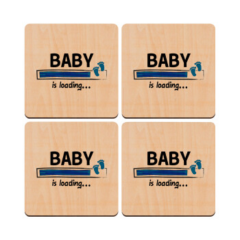 Baby is Loading BOY, ΣΕΤ x4 Σουβέρ ξύλινα τετράγωνα plywood (9cm)