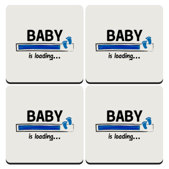 Baby is Loading BOY, ΣΕΤ 4 Σουβέρ ξύλινα τετράγωνα (9cm)