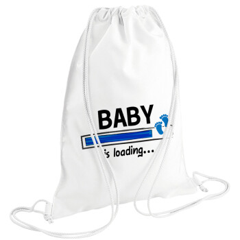 Baby is Loading BOY, Τσάντα πλάτης πουγκί GYMBAG λευκή (28x40cm)
