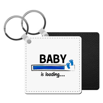 Baby is Loading BOY, Μπρελόκ Δερματίνη, τετράγωνο ΜΑΥΡΟ (5x5cm)
