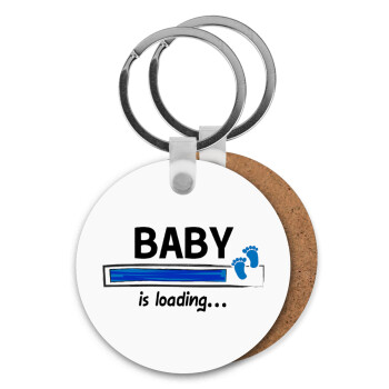 Baby is Loading BOY, Μπρελόκ Ξύλινο στρογγυλό MDF Φ5cm