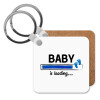 Baby is Loading BOY, Μπρελόκ Ξύλινο τετράγωνο MDF 5cm (3mm πάχος)
