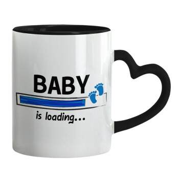 Baby is Loading BOY, Mug heart black handle, ceramic, 330ml
