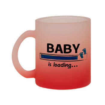 Baby is Loading BOY, Κούπα γυάλινη δίχρωμη με βάση το κόκκινο ματ, 330ml