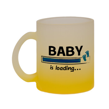 Baby is Loading BOY, Κούπα γυάλινη δίχρωμη με βάση το κίτρινο ματ, 330ml