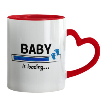 Baby is Loading BOY, Κούπα καρδιά χερούλι κόκκινη, κεραμική, 330ml
