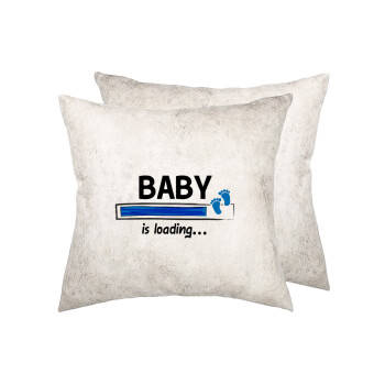 Baby is Loading BOY, Μαξιλάρι καναπέ Δερματίνη Γκρι 40x40cm με γέμισμα