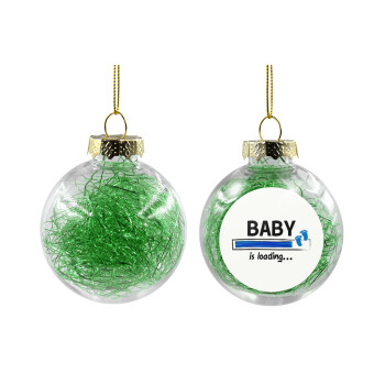 Baby is Loading BOY, Transparent Christmas tree ball ornament with green filling 8cm