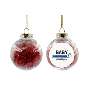 Baby is Loading BOY, Χριστουγεννιάτικη μπάλα δένδρου διάφανη με κόκκινο γέμισμα 8cm