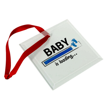 Baby is Loading BOY, Christmas ornament, glass square ornament 9x9cm