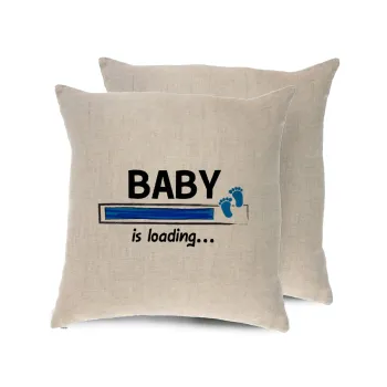 Baby is Loading BOY, Μαξιλάρι καναπέ ΛΙΝΟ 40x40cm περιέχεται το  γέμισμα