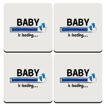 Baby is Loading BOY, ΣΕΤ 4 Σουβέρ ξύλινα τετράγωνα (9cm)
