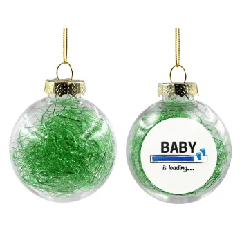 Baby is Loading BOY, Transparent Christmas tree ball ornament with green filling 8cm