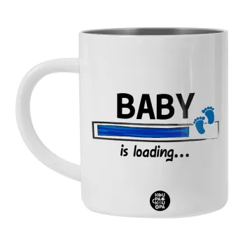 Baby is Loading BOY, Λευκή Ανοξείδωτη Μεταλλική Κούπα 450ml - Διπλού Τοιχώματος 
