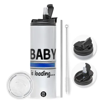 Baby is Loading BOY, Travel Tumbler 2 Lids, with metal straw & cleaning brush (Stainless steel 304 Food grade, BPA free, 600ml)