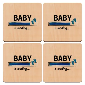 Baby is Loading BOY, ΣΕΤ x4 Σουβέρ ξύλινα τετράγωνα plywood (9cm)