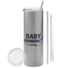 Tumbler stainless steel Silver 600ml, with metal straw & cleaning brush
