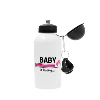 Baby is Loading GIRL, Metal water bottle, White, aluminum 500ml