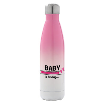 Baby is Loading GIRL, Μεταλλικό παγούρι θερμός Ροζ/Λευκό (Stainless steel), διπλού τοιχώματος, 500ml