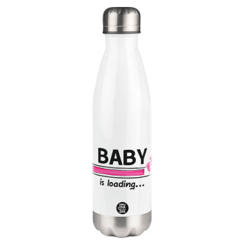 Baby is Loading GIRL, Μεταλλικό παγούρι θερμός Λευκό (Stainless steel), διπλού τοιχώματος, 500ml