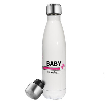 Baby is Loading GIRL, Metal mug thermos White (Stainless steel), double wall, 500ml