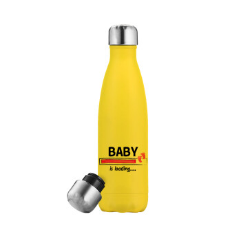 Baby is Loading GIRL, Μεταλλικό παγούρι θερμός Κίτρινος (Stainless steel), διπλού τοιχώματος, 500ml
