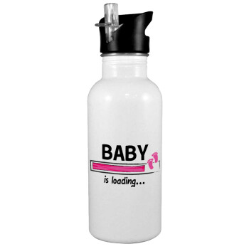 Baby is Loading GIRL, White water bottle with straw, stainless steel 600ml