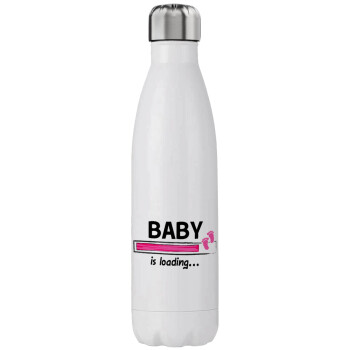 Baby is Loading GIRL, Μεταλλικό παγούρι θερμός (Stainless steel), διπλού τοιχώματος, 750ml