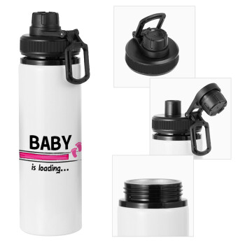 Baby is Loading GIRL, Μεταλλικό παγούρι νερού με καπάκι ασφαλείας, αλουμινίου 850ml