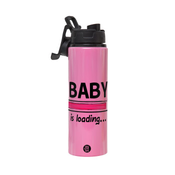 Baby is Loading GIRL, Metallic water bottle with safety lid, 850ml aluminum