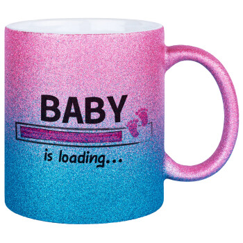 Baby is Loading GIRL, Κούπα Χρυσή/Μπλε Glitter, κεραμική, 330ml