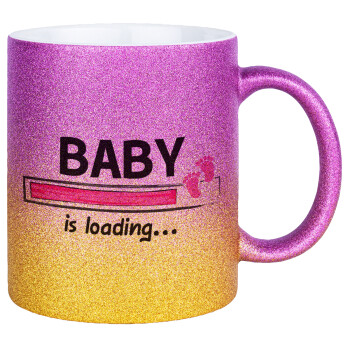 Baby is Loading GIRL, Κούπα Χρυσή/Ροζ Glitter, κεραμική, 330ml