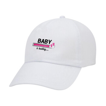 Baby is Loading GIRL, Καπέλο Ενηλίκων Baseball Λευκό 5-φύλλο (POLYESTER, ΕΝΗΛΙΚΩΝ, UNISEX, ONE SIZE)