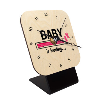 Baby is Loading GIRL, Quartz Table clock in natural wood (10cm)