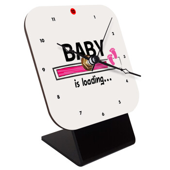 Baby is Loading GIRL, Quartz Wooden table clock with hands (10cm)