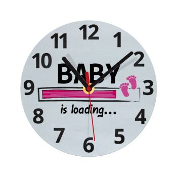 Baby is Loading GIRL, Ρολόι τοίχου γυάλινο (20cm)