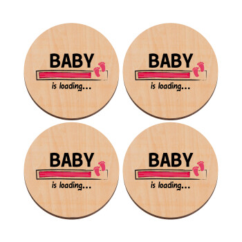 Baby is Loading GIRL, ΣΕΤ x4 Σουβέρ ξύλινα στρογγυλά plywood (9cm)
