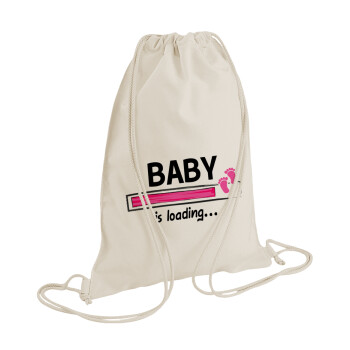 Baby is Loading GIRL, Τσάντα πλάτης πουγκί GYMBAG natural (28x40cm)