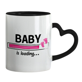 Baby is Loading GIRL, Mug heart black handle, ceramic, 330ml