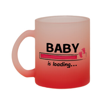 Baby is Loading GIRL, Κούπα γυάλινη δίχρωμη με βάση το κόκκινο ματ, 330ml